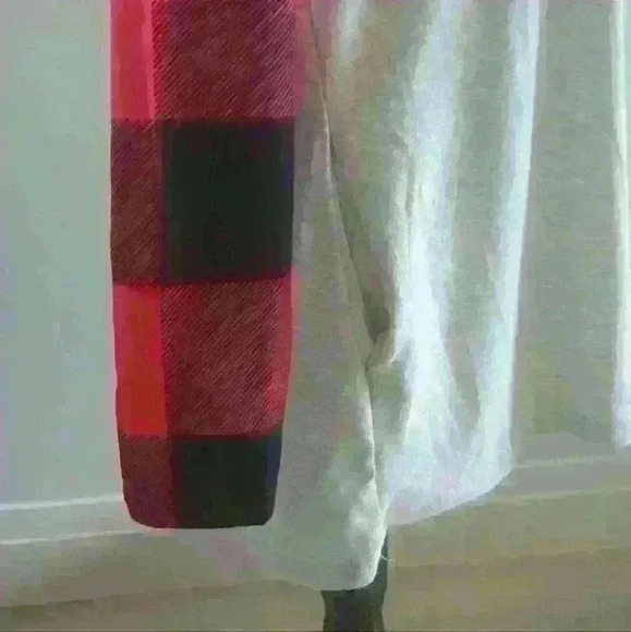 FOR G AND PL | Women's Grey w/ Black/Red Plaid  Reindeer Cowl Neck Tunic Sweater - Picture 3 of 4